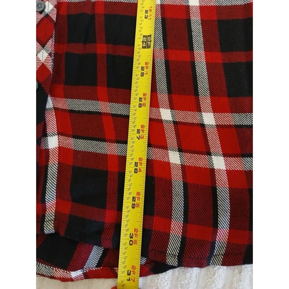 Talbots Women's L Red Plaid Polka Dot Long Roll Tab Sleeve Button Down Shirt Top